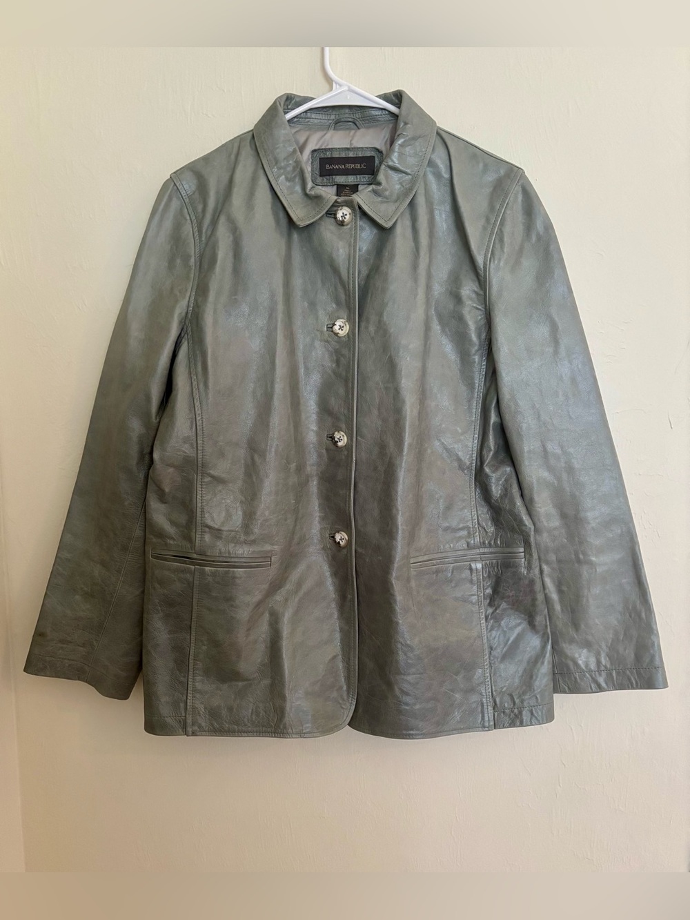 Y2K Banana Republic Women’s Vintage Leather Jacket Sage Green 14